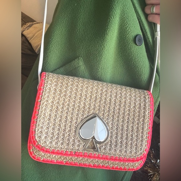 Authentic KATE SPADE Stiched/straw/leather TWIST LOCK Shoulder/ Crossbody Bag - Picture 14 of 16